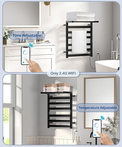 Towel Warmer Rack with WiFi, 6 Bars Large Towel Racks with Temperature & Timing