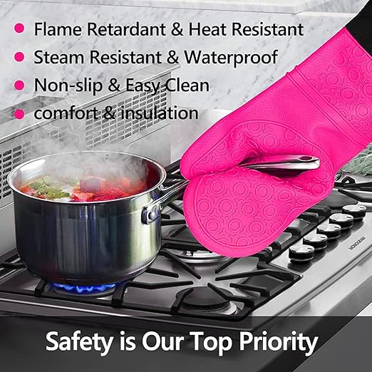 Silicone Oven Mitts and Pot Holders Set, MTZRFLL Extra Long Heat Resistant Oven