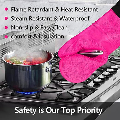 Silicone Oven Mitts and Pot Holders Set, MTZRFLL Extra Long Heat Resistant Oven
