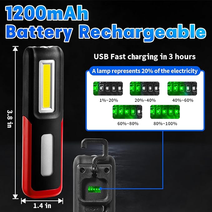 2 PCS Rechargeable LED Work Light with Magnetic Base Portable Task Inspection LED Work Light is Small and Reliable and Super Bright, for Tool Gifts for Men(Red)