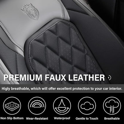 Coverado Car Seat Covers Front Seats, Waterproof Seat Covers, Faux Leather Car Seat Covers 2 Pack, Universal Car Seat Protector Front Seat Cover Fit for Most Cars Trucks SUV- Gray&Black