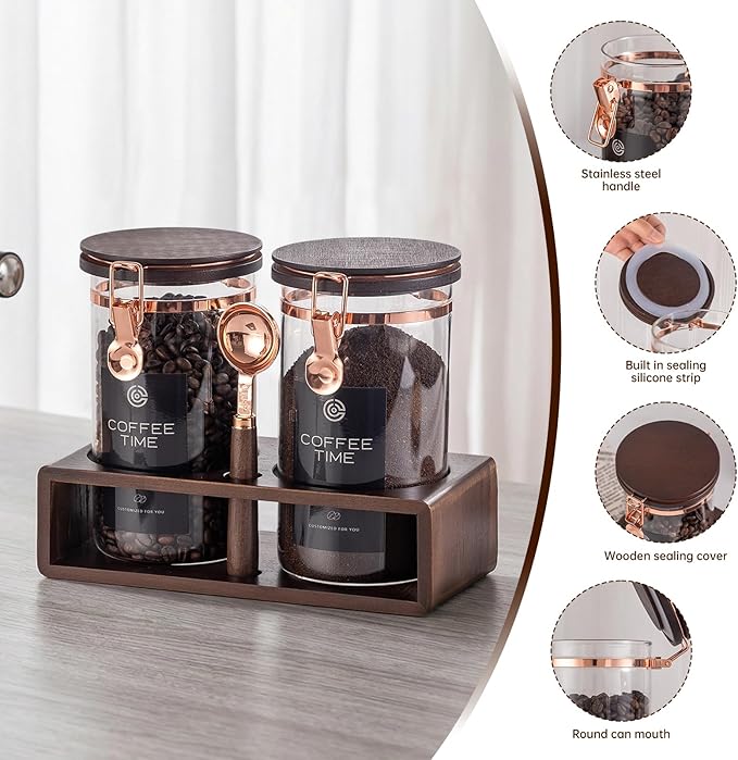 Glass Coffee & Sugar Canister Set, 2×45OZ Airtight Glass Storage Jars