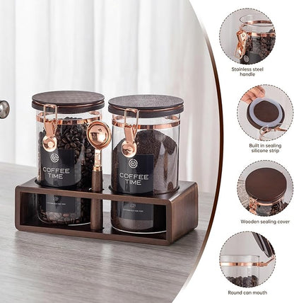 Glass Coffee & Sugar Canister Set, 2×45OZ Airtight Glass Storage Jars