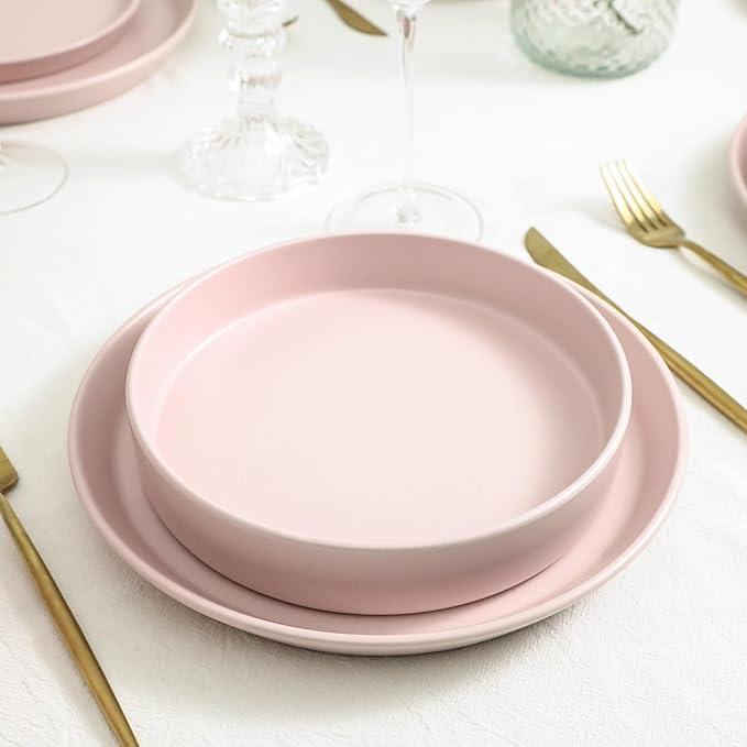 Stone Lain Albie Stoneware Bowl Set, 4-Piece Pasta Bowls for Kitchen, Ceramic Serving for Noodles, Fruit, Cereal, Dinner - Microwave & Dishwasher Safe, Pink