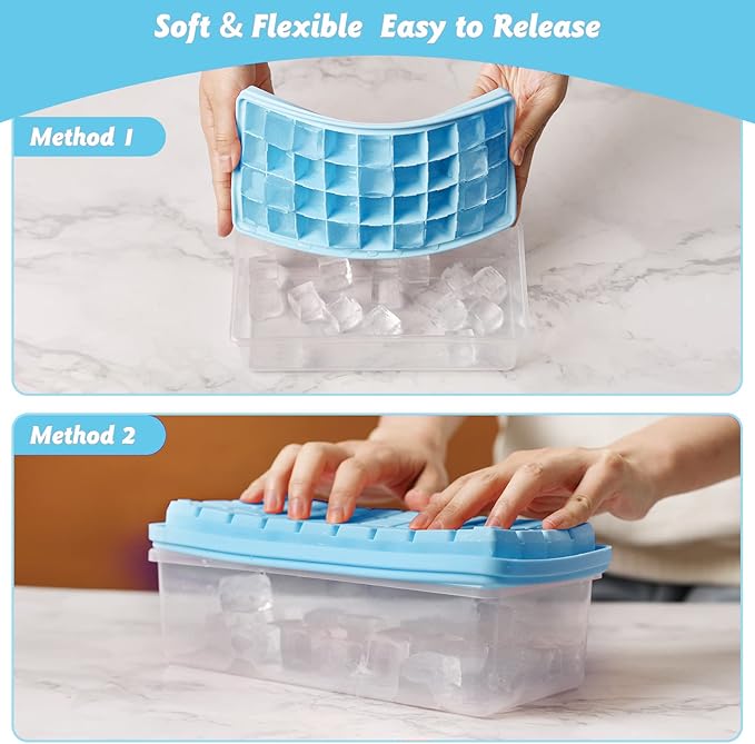 Silicone Ice Cube Tray with Leak-Proof Lid & Storage Bin