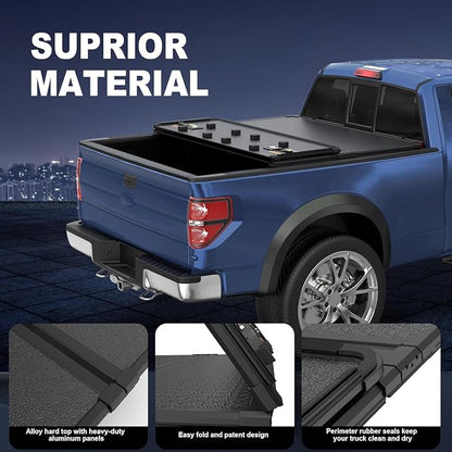KUIPERAUTO 6.8FT Hard Tri Truck Bed Tonneau Cover Compatible for Ford F250/F350/F450 1999-2026 Super Duty Standard Short Bed 82Inch