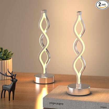 NUÜR Silver Lamps for Bedrooms Set of 2, Small Table Lamp, 3 Colour Temperature