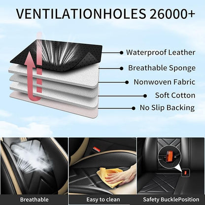 Colorado Seat Covers Fit for Chevrolet/Chevy Colorado 2015-2026, Full Coverage Leather Waterproof Breathable Seat Covers, Automotive Seat Protectors, Airbag Compatible, 2 Front Seat Black Beige