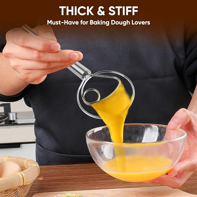 Maxjoy Danish Dough Whisk Stainless Steel Hook Dutch Style Bread Mixer
