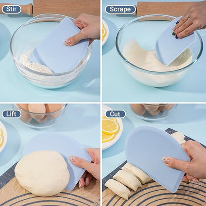 Silicone Dough Scraper with Stainless Steel Sheet, Curved Edge Flexible Bowl