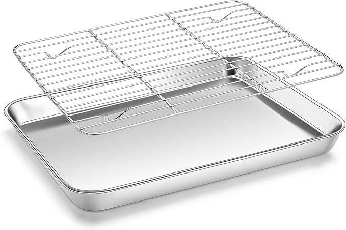 Homikit Quarter Sheet with Rack, 9x13 Stainless Steel Baking Pan with Wire