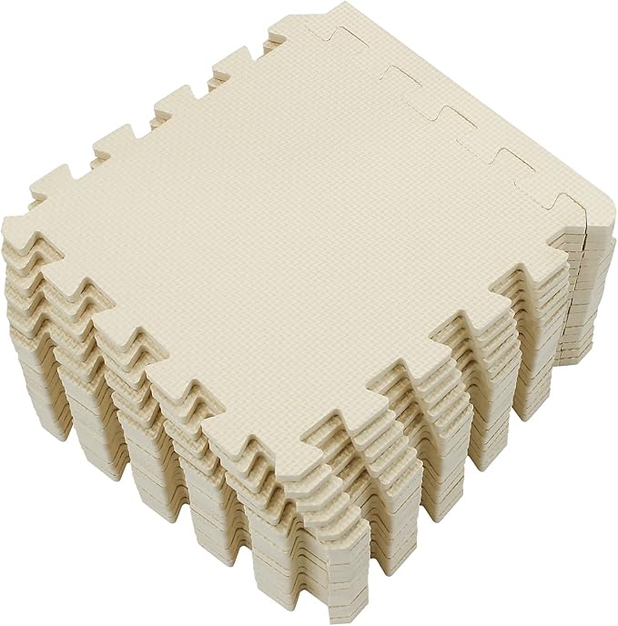Yostrong® 18 Tiles Interlocking Puzzle Foam Baby Play Mat with Straight Edges for Playing - EVA Babies Crawling Mat | Rubber Floor Work Out Mats for Home Gym. Beige. YOC-Jb18S18