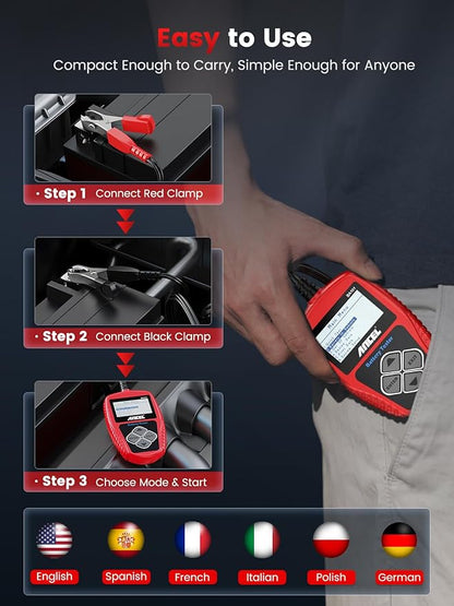 ANCEL BA101 Car Battery Tester, 12V Digital Automotive Alternator Meter