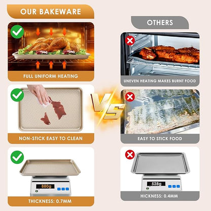 Baking Sheet Pan Set of 3, Nonstick Carbon Steel Cookie Sheets