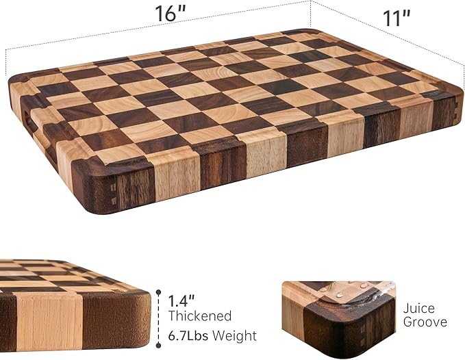 Checkered Cutting Boards for Kitchen, Acacia Wooden Chopping Board