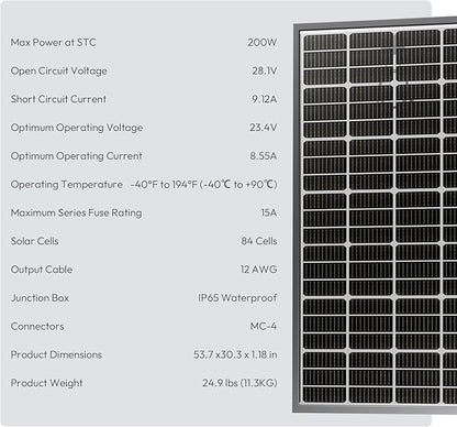 Epoch 400W Bifacial Solar Panels,N-Type 12/24 Volt Monocrystalline Solar Panel, High-Efficiency Waterproof Solar Module for RV Camping, Boat, Marine,Off-Grid[200w×2pcs]