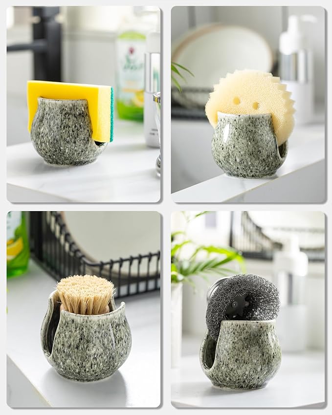 Zoeeker Ceramic Sponge Holder, Kitchen Sponge Holder Sink Caddy Organizer Dish