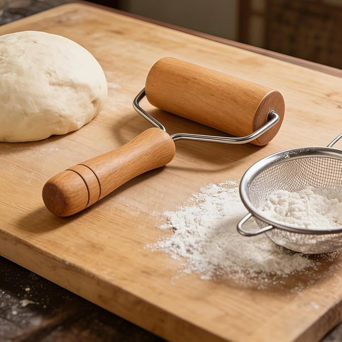 Small Rolling Pin, Wooden Dough Roller, Non-Stick Pizza Roller, T Type Rolling