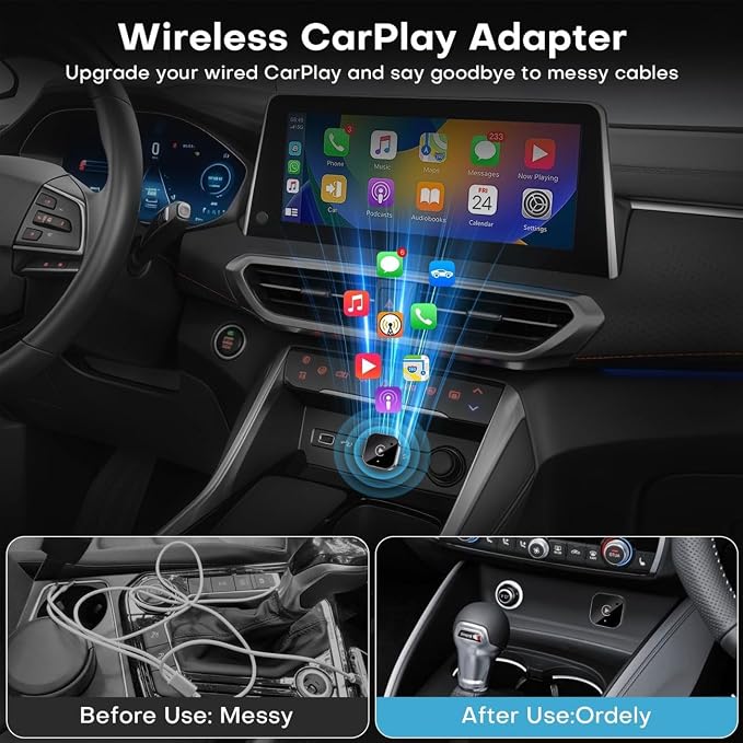 2 in 1 CarPlay Adapter for Passport 2019 2020 2021 2022 2023 2024 2025 2026, CarPlay Wireless Adapter with Auto Reconnect Fast Pairing Bluetooth Connection Compact USB Dongle