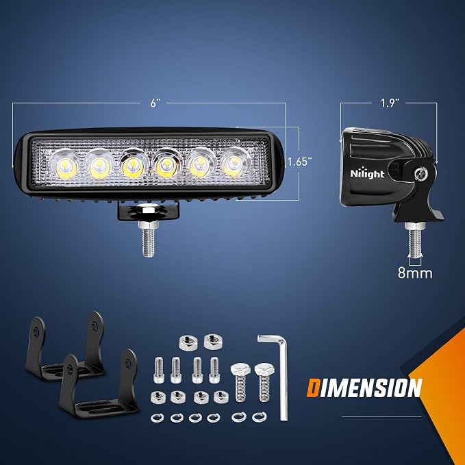 Nilight - 15019S-D Led Light Bar 4PCS 18w Spot Driving Fog Light Off Road Lights Boat Lights Driving Lights Led Work Light SUV Jeep Lamp