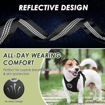 Lukovee Dog Car Harness Seat Belt, Adjustable Mesh Breathable Vest with Elastic Bungee Tether, Soft Padded 2-in-1 Safety Car Harness Seatbelt for Small Medium Large Dogs (Black,S)