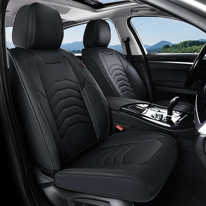 Coverado Car Seat Covers, 5 Seats Black Seat Covers for Cars, Front and Back Seat Cover for Cars Luxury Faux Leather Waterproof Seat Covers Car Seat Protector Universal Fit for Most Cars Trucks SUV