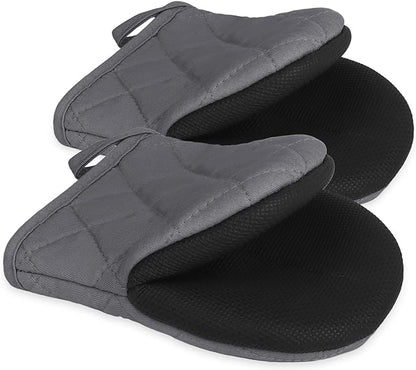 Short Oven Mitts, Heat Resistant 500°F, Silicone Grip Kitchen Gloves, Non-Slip