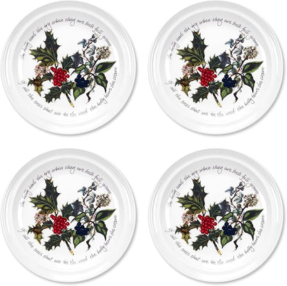 Portmeirion Holly and Ivy 7.25" Bread & Butter Plate (Set of 4) - Earthenware Side Plates, Holly Design - Festive Christmas Tableware - Microwave, Oven, Freezer, Dishwasher Safe - Holiday Dishware