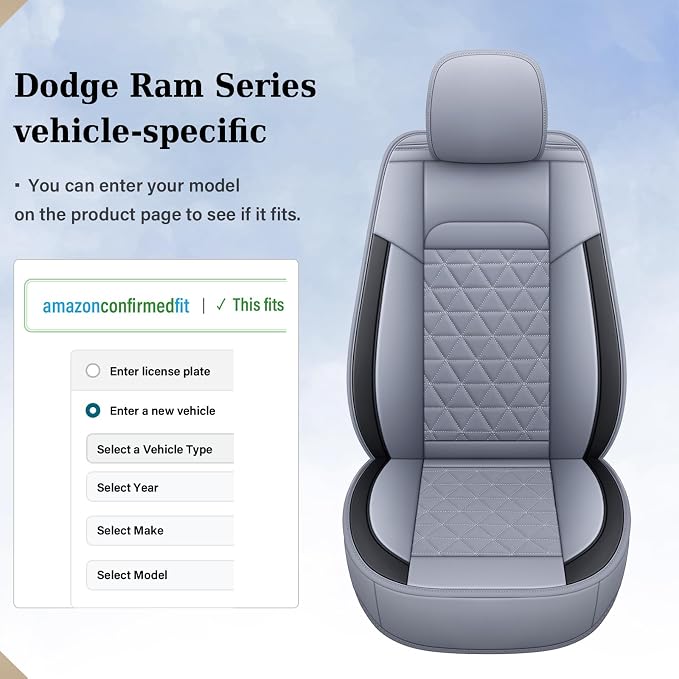 Coverado Seat Covers for Dodge Ram Full Set, Waterproof Truck Car Seat Cover Protectors Custom Fit for 2002-2026 Dodge RAM 1500 2500 3500 with Curved Bench(Gray)