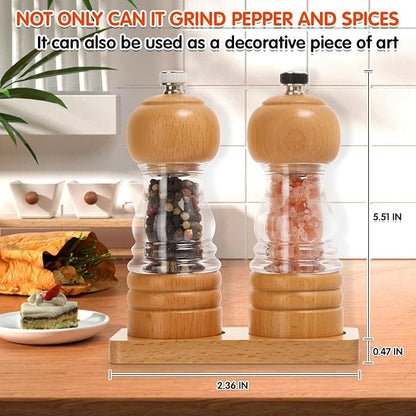 Salt and Pepper Grinder Set, Refillable and Adjustable Grinder
