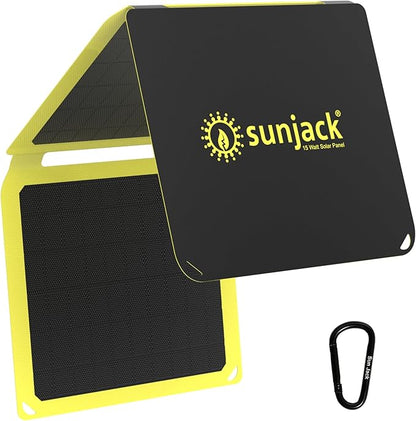 SunJack ??15 Watt Foldable Solar Panel, ETFE Monocrystalline Portable Solar Panel with USB-C and USB-A, IP67 Waterproof Solar Panels for Camping, Backpacking, Hiking and Travel