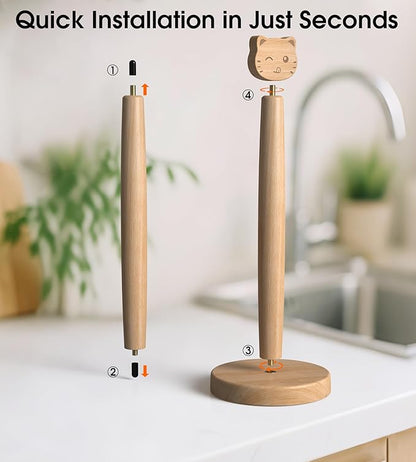 KitchLife Cute Wooden Paper Towel Holder Countertop