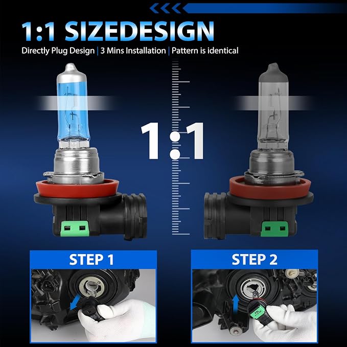 Fit for Elantra 2011-2013 High Performance Halogen Headlight Bulbs,H1 High Beam + H11 Low Beam Headlamp Replacement Bulbs Kit, Plug and Play,Pack of 4