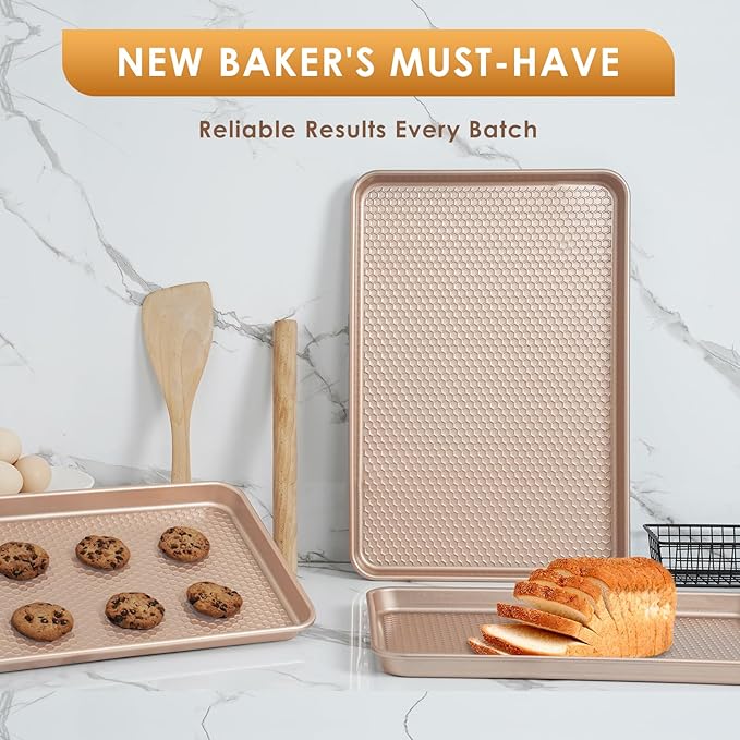 Baking Sheet Pan Set of 3, Nonstick Carbon Steel Cookie Sheets