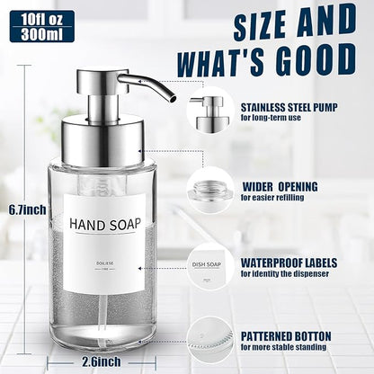Glass Foaming Hand Soap Dispenser, 10 oz Easy Refill Glass Soap Dispenser