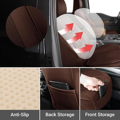 Coverland Custom SUV Car Seat Covers Front Seats for [2019-2025 Toyota RAV4, RAV4 Hybrid] - Protector Car Seat Cover Water Resistant Leather Memory Form Back Support Seat Cushion [Front-Dark Brown]