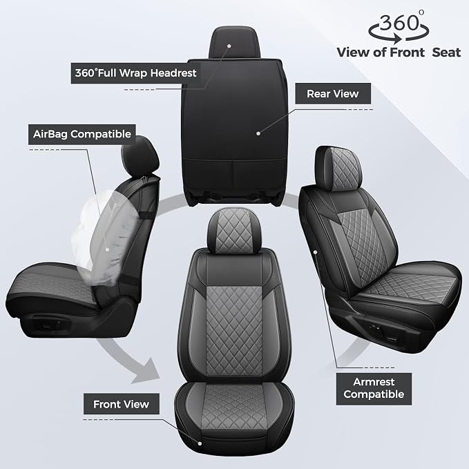 FREESOO Seat Covers for Dodge Ram 2019-2026 Ram 1500 Crew Quad Regular Cab 2011-2026 2500 3500 Mega Cab Bighorn Longhorn Laramie Tradesman, with Flat Bench, Black Grey
