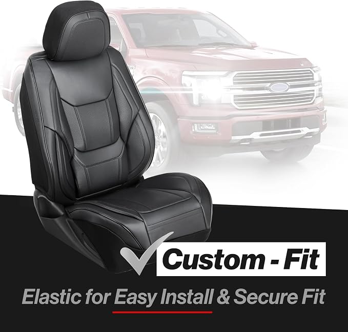 Coverland Custom Truck Car Seat Covers Front Seats for [2015-2026 Chevy Colorado Crew Cab] - Protector Car Seat Cover Water Resistant Leather Memory Form Back Support Seat Cushion [Front-Black]