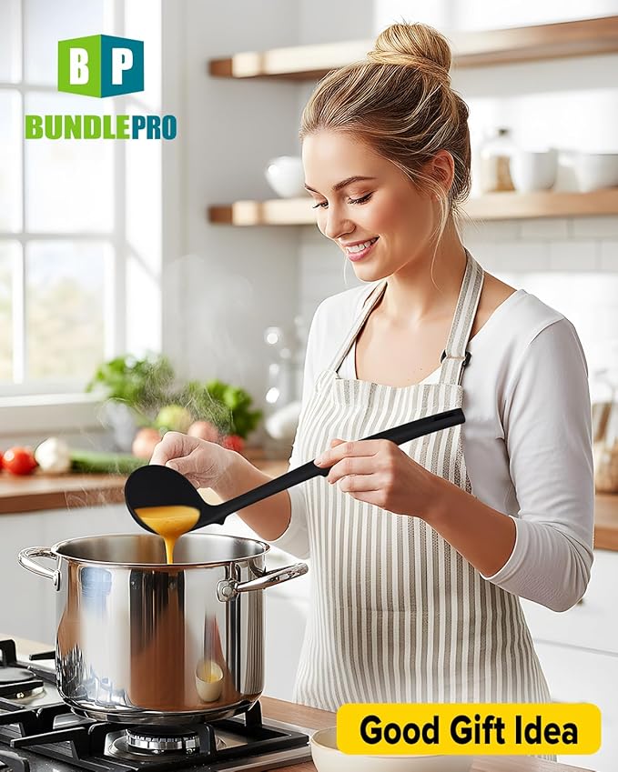 Silicone Pasta Fork and Soup Ladle Set, Heat Resistant Non Stick Kitchen