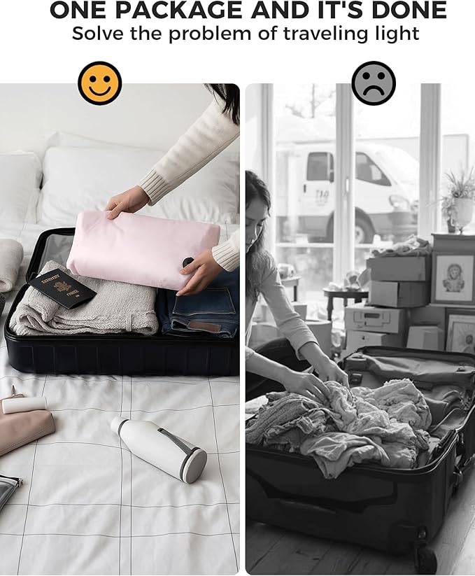 Travel Laundry Bag, Pump Free Vacuum Storage Bag Reusable Compression Dirty Clothes Travel Bag Waterproof Wet Dry Bags Large Capacity Space Saver Bags Camp Clothes Organizer (1 Pcs)(Pink, M)