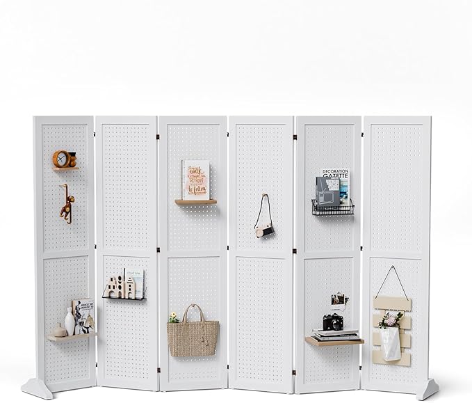 Bonnlo 4/6 Panel Pegboard Freestanding, 5 FT Portable Display Board Organizer