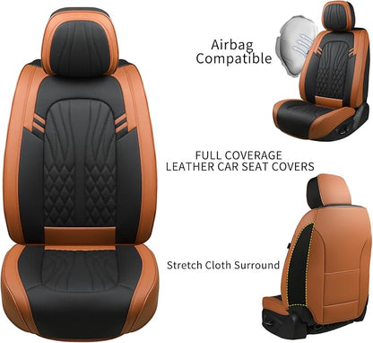MINGBRON Leather Car Seat Covers,Car Seat Protector Waterproof,Seat Covers Full Set, Car Seat Protectors 5 Seats,Automotive Seat Covers Fit Most Cars Black&Brown