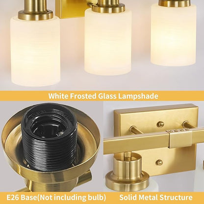 DIKAIDA 4-Light Gold Vanity Light, Modern Gold Bathroom Light Fixtures Over