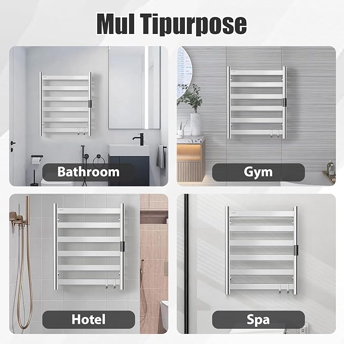 R FLORY Heated Towel Rack for Bathroom, 6 Bar Wall Mounted Towel Warmer Rack