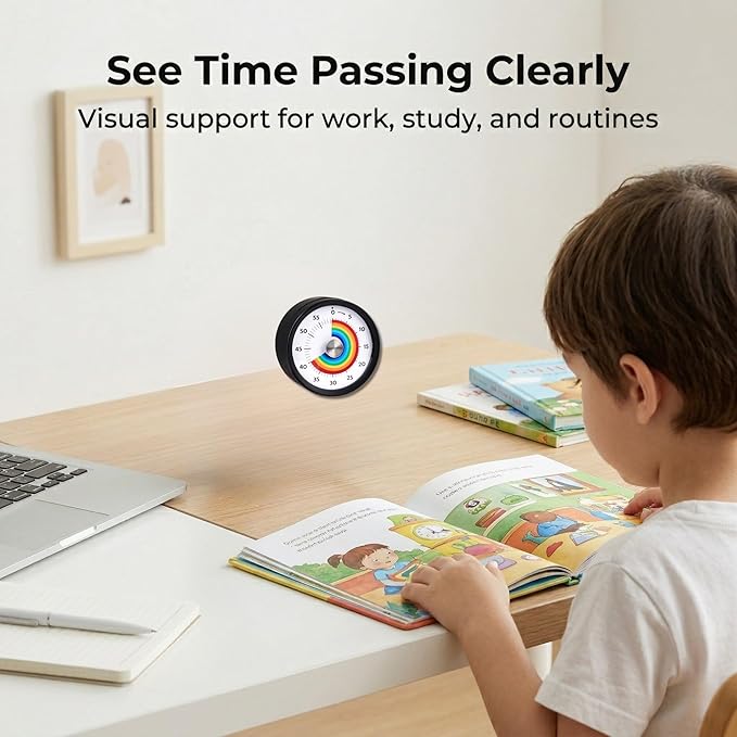 Searon Quiet Visual Timer with Magnet, Countdown Timer with Rainbow Disk and