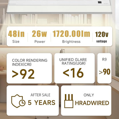 Ansen Hardwired Under Cabinet Lighting, 48in 26W LED Light