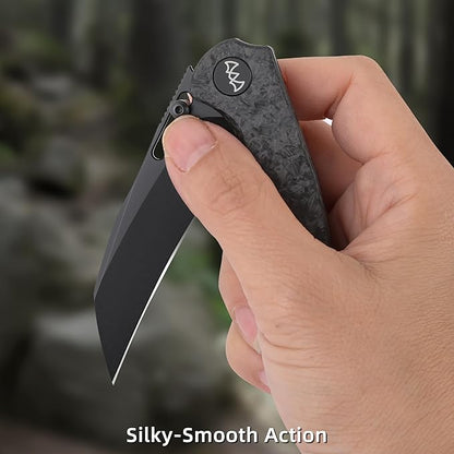 Folding Pocket Knife, 3.1" Stonewash Blade EDC Knife with Safety Liner Lock, Small Pocket Knife with Clip for Men, Sharp Camping Hiking Hunting Survival Knives