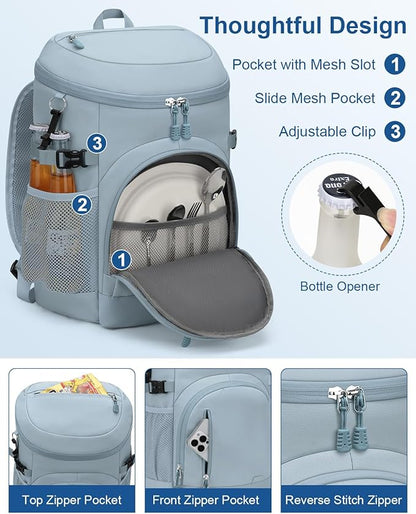 Cooler Backpack Insulated Waterproof,30 Cans Backpack Coolers Leakproof Lunch Backpack for Men Women Portable Soft Cooler Bag for Beach Camping Travel Picnic