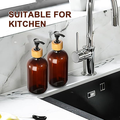 KASUNTING Amber Soap Dispenser Plastic, 17 Fl Oz Hand and Dish Dispenser Set