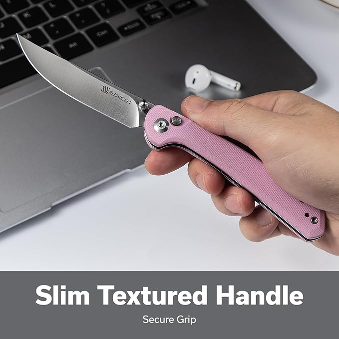 SENCUT Skelfin Pocket Knife for EDC, Folding Knife with 3.3'' Blade & G10 Handle, for Camping Hiking S25007-3(Powder Pink)